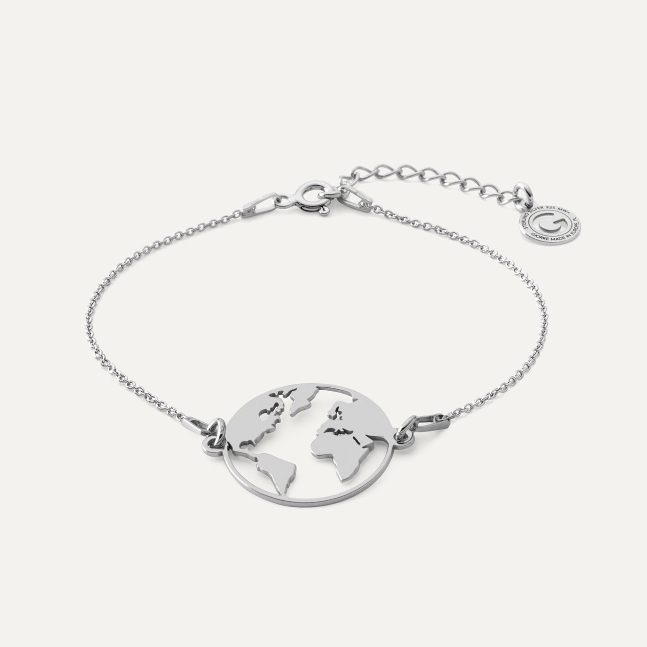 Armband - Globus, 925er Silber platiniert