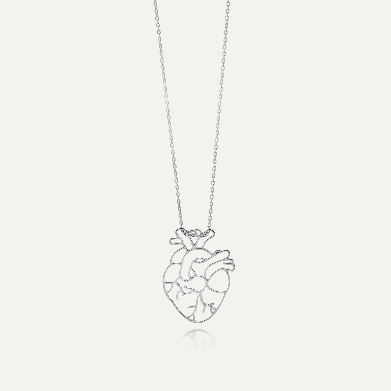 Necklace - anatomic heart, sterling silver 925 platinum plated