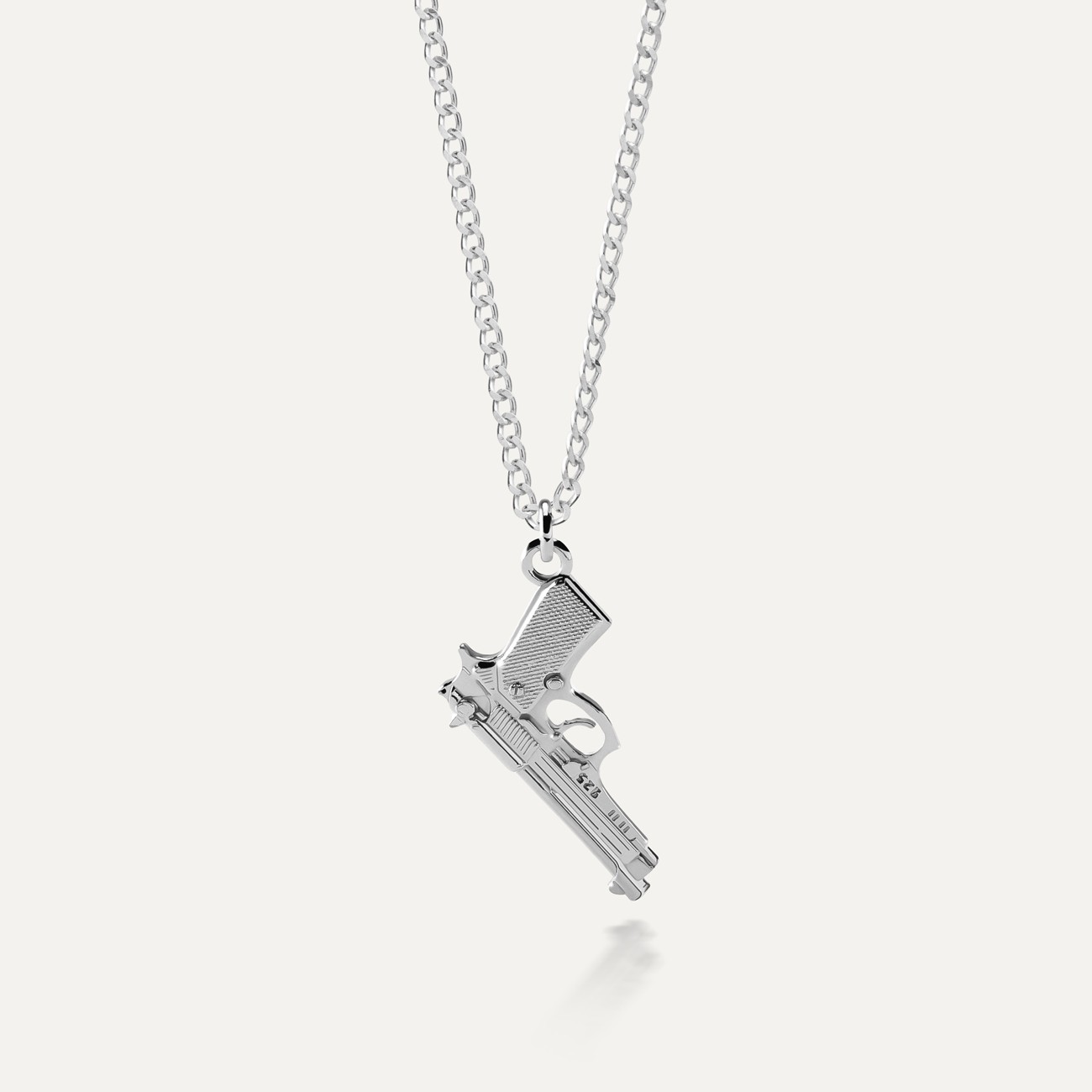 Halskette mit großer Beretta-Pistole, 925er Silber platiniert