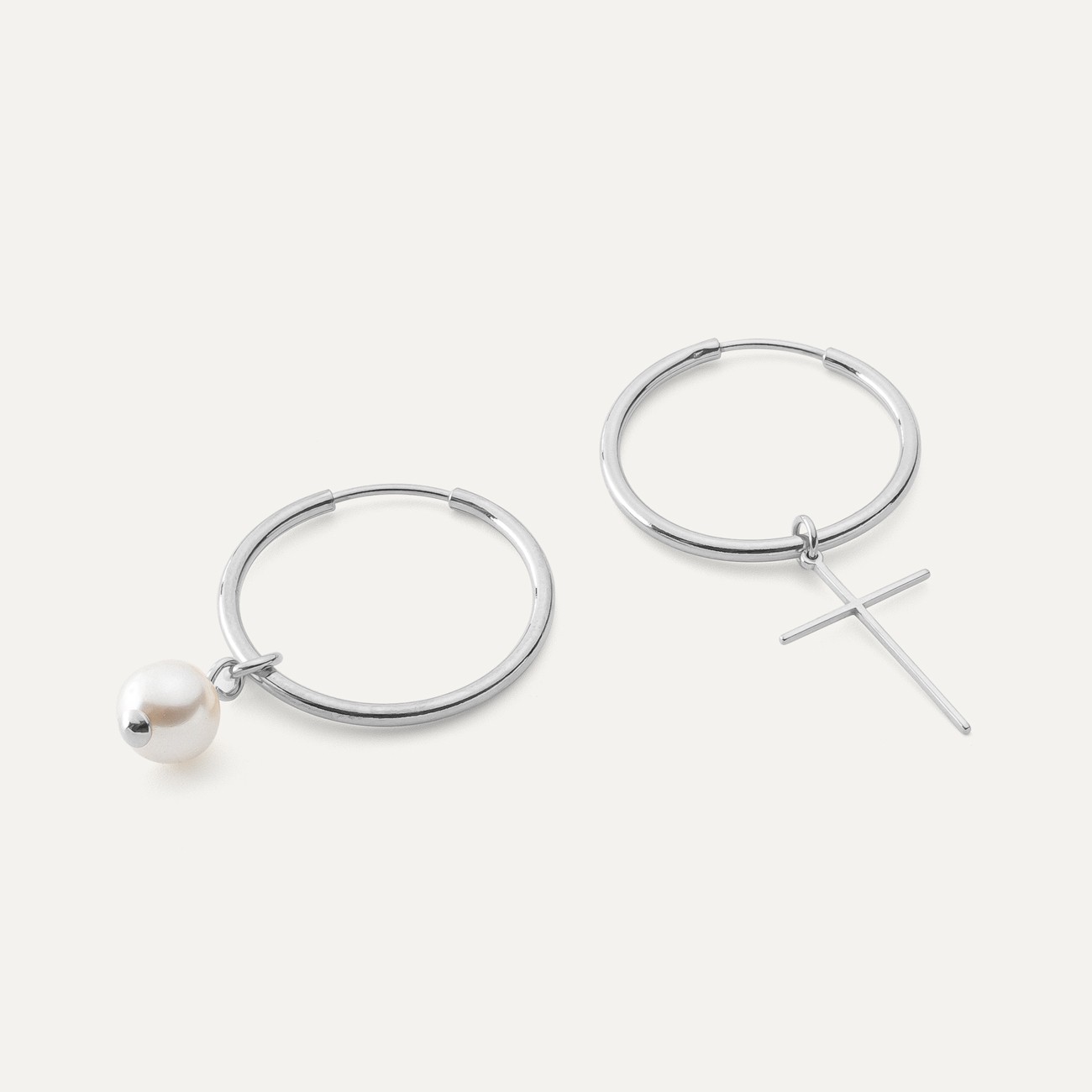 Asymmetrisch perle band ohrringe silber 925 platiniert