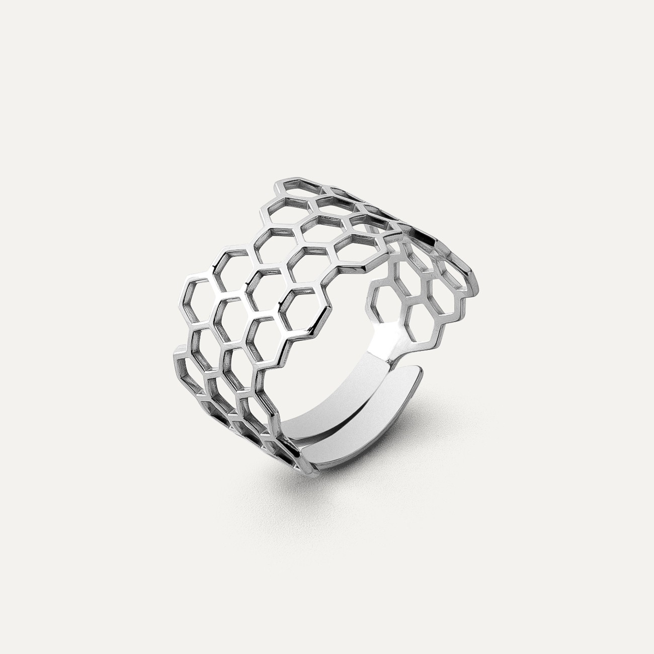 Bienenwabenring, 925er Silber platiniert