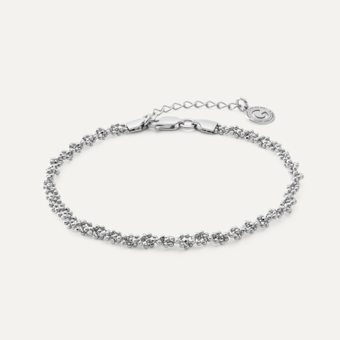 Geflochtenes Armband aus drei Ketten mit Kugelgliedern, 925er Silber platiniert
