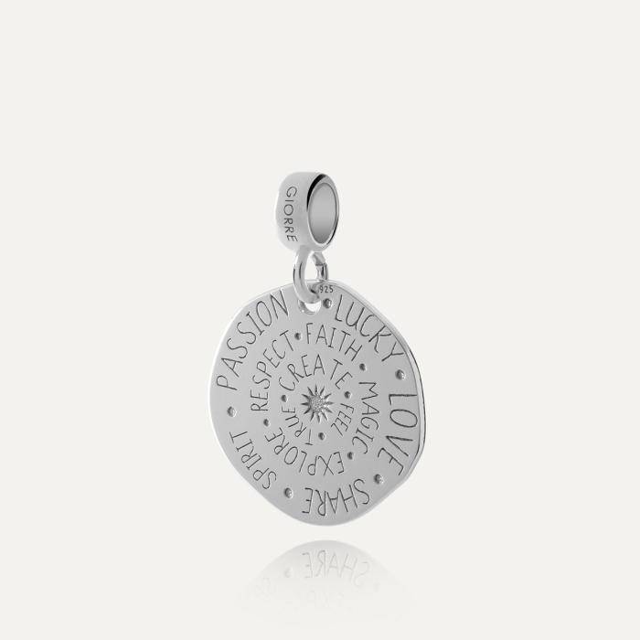 Charms zawieszka beads - moneta, talizman szczęścia, srebro 925 w pokryciu platyną