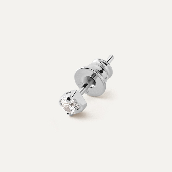 Herrenohrring mit 3 mm weißem Zirkonia, 925er Silber platiniert