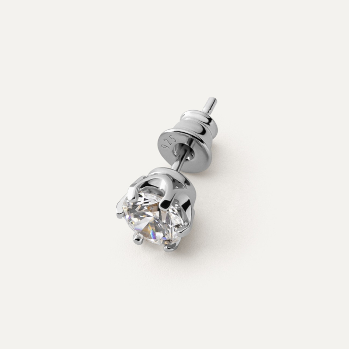 Herrenohrring mit 6 mm Zirkonia, 925er Silber platiniert