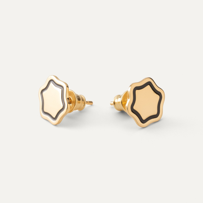 Flower earrings with black resin, sterling silver 925, gold plated