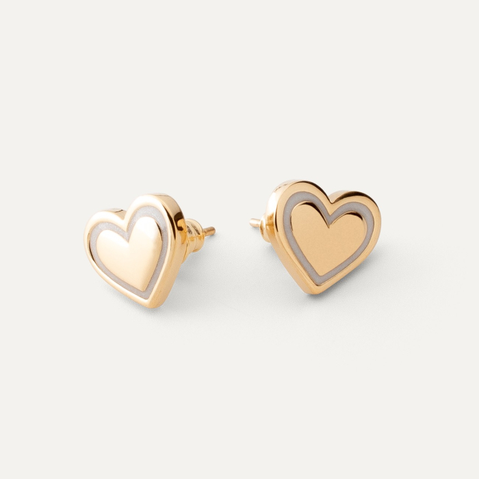 Heart earrings with white resin, sterling silver 925 gold plated