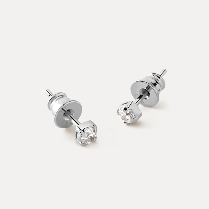 Ohrringe mit 3 mm Zirkonia, 925er Silber platiniert