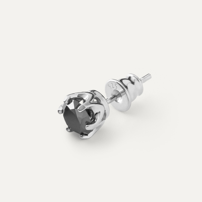 Herrenohrring mit 6 mm schwarzem Diamanten, 925er Silber platiniert