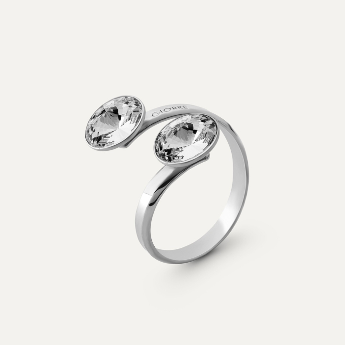 Rivoli-Ring mit zwei 8 mm Steinen, 925er Silber platiniert