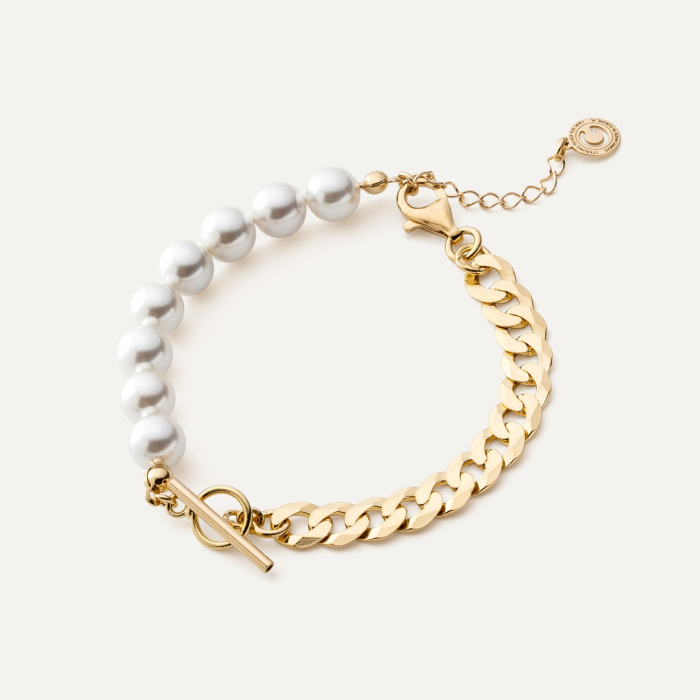 Perlenarmband mit Anhängerbasis, 925er Silber gelbvergoldet