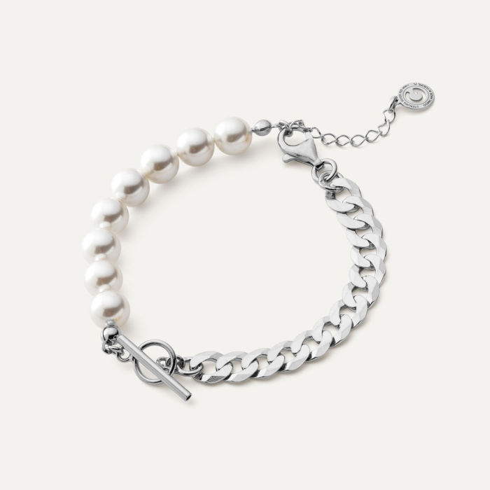 Pearls bracelet charms base, silver 925 platinum plated