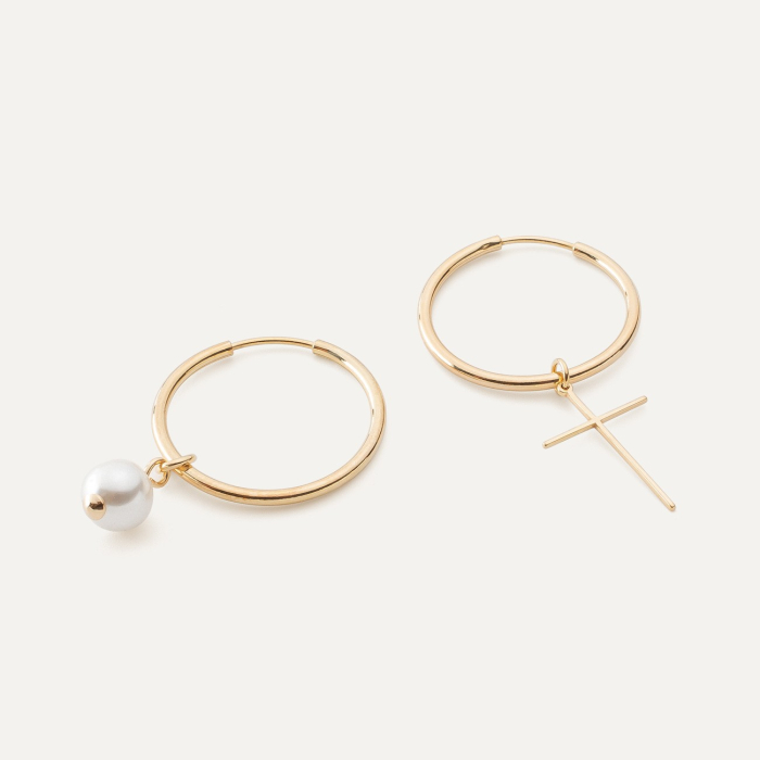 Asymmetrisch perle band ohrringe silber 925 gelbvergoldet