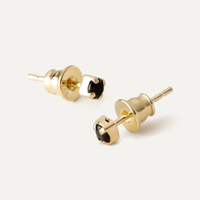 Silver earrings black spinel 3mm sterling silver 925, 18K Gold Plated