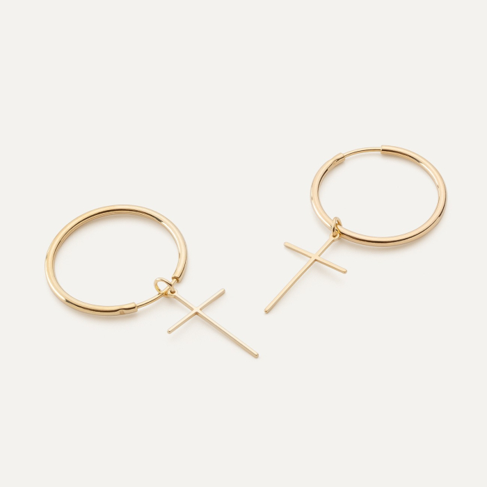 Silberne Kreisohrringe, 2,5 cm - mit Kreuz gelbvergoldet