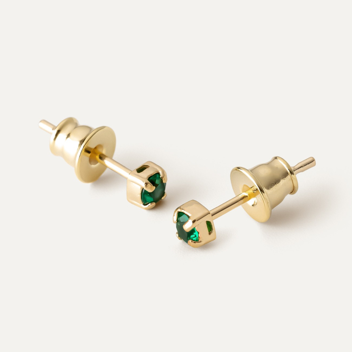 Silver earrings Nano green crystal 3mm, silver 925 in gold plating