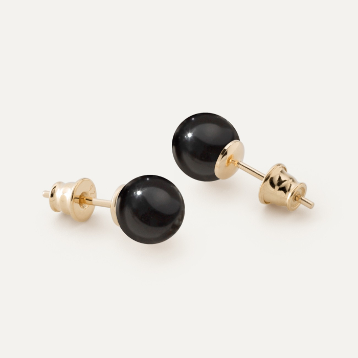 Silver stud earrings with black pearl gold plated