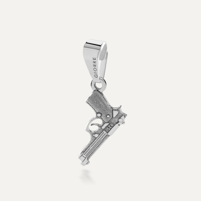 Srebrny charms zawieszka beads pistolet beretta, srebro 925 w pokryciu platyną