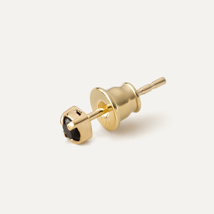 Ohrring mit 3 mm schwarzem Diamanten, 925er Silber gelbvergoldet