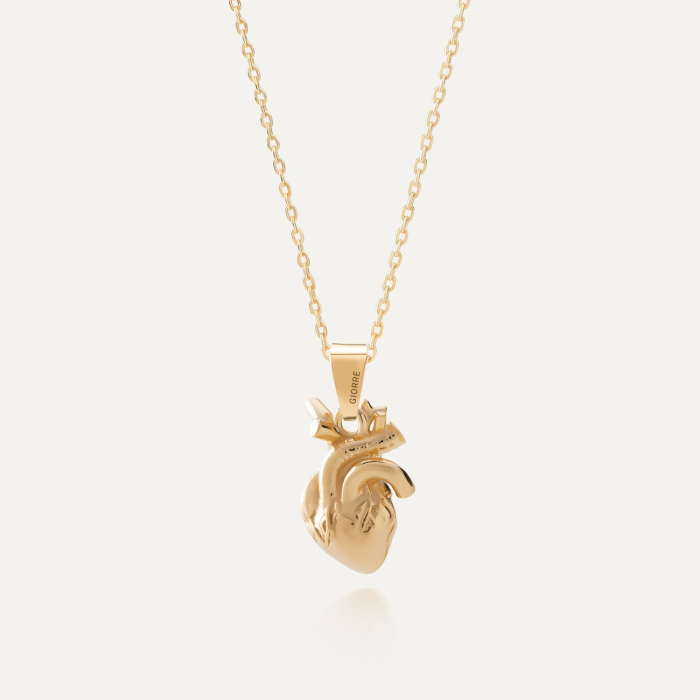 Human heart necklace, sterling silver 925 gold plated