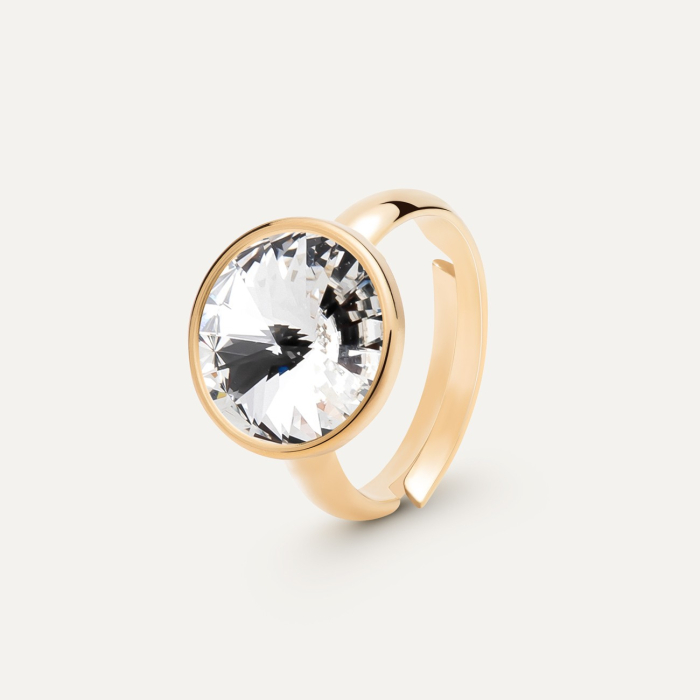 Ring mit einem 10 mm Rivoli-Kristall, 925er Silber gelbvergoldet