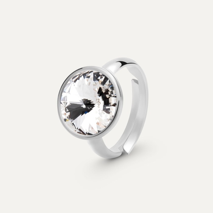 Ring mit einem 10 mm Rivoli-Kristall, 925er Silber platiniert