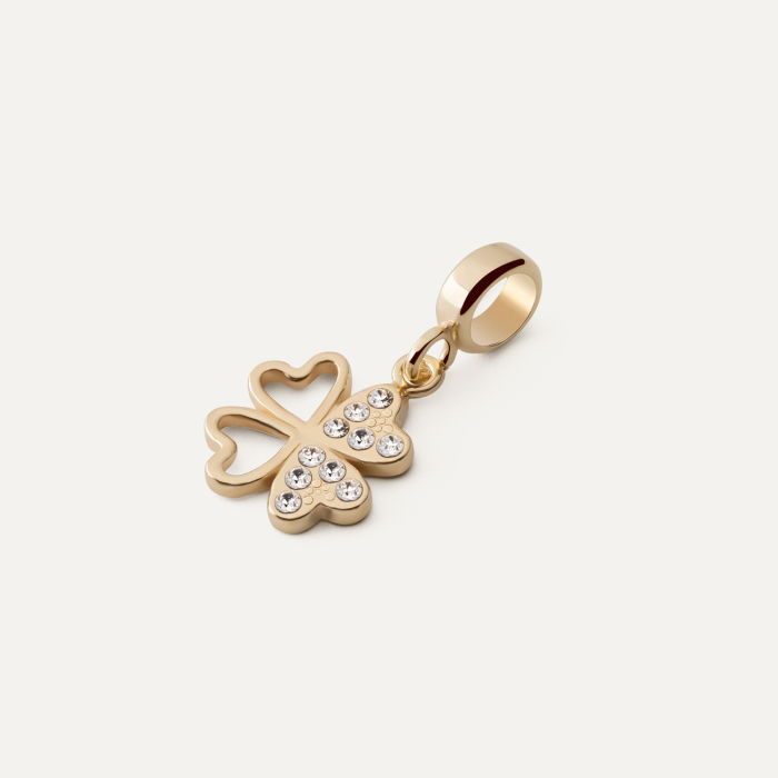 Beads Pendant – Clover with Cubic Zirconia, Sterling Silver 925, gold plated
