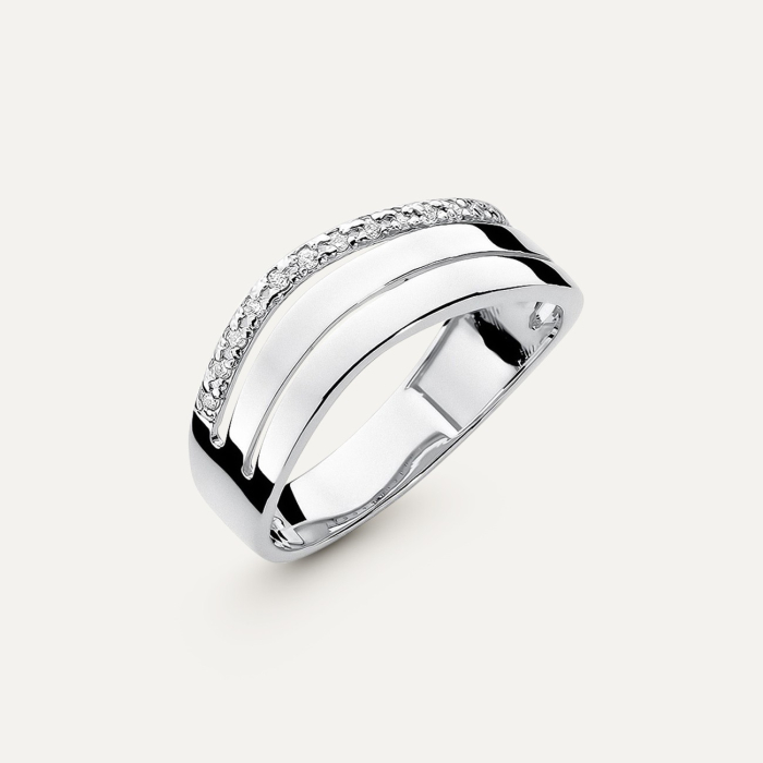 Gold ring, triple band with diamonds - Modern
