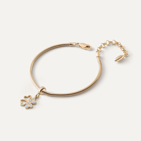 Bransoletka Slim z zawieszką typu beads – koniczynka z cyrkoniami, srebro 925 w złotym pokryciu