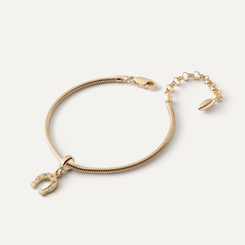 Slim Bracelet with Beads Pendant – Horseshoe with Cubic Zirconia, Sterling Silver 925, gold plated