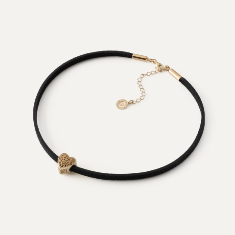 Choker mit Alcantara und filigranem Herz, 925er Silber gelbvergoldet