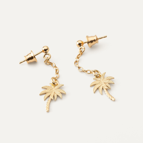 Palm tree chain earrings, 925 silver with gold plating