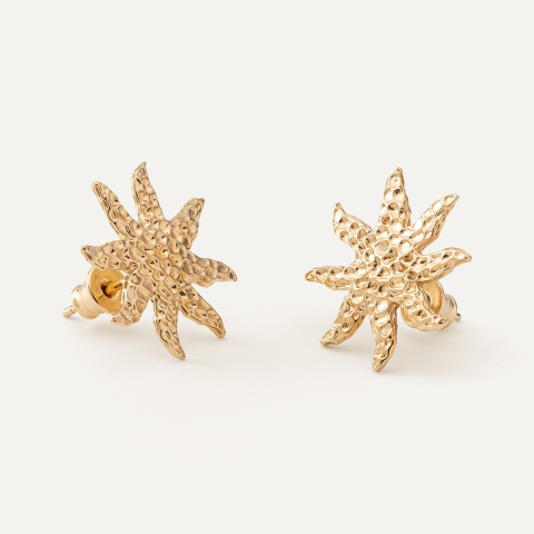 Hammered sun stud earrings, 925 silver with gold plating