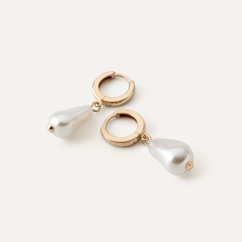 Dangling earrings with an elongated irregular pearl, silver 925 gold plated