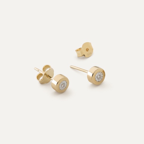 Gold earrings screw-on with diamond