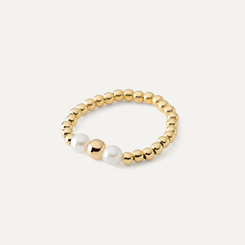 Ball ring with pearls, sterling silver 925 gold plated
