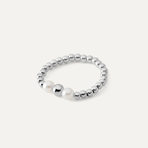Ball ring with pearls, sterling silver 925 platinum plated