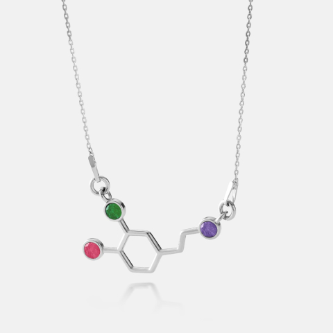 Dopamine necklace with colored stones, silver 925 platinum plated