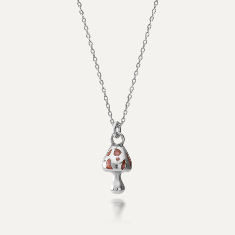 Mushroom necklace, sterling silver 925 platinum plated