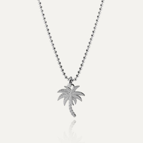 Palm tree necklace, platinum-plated 925 silver