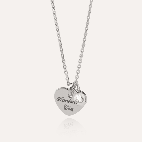 Heart necklace with cubic zirconia, sterling silver 925 platinum plated