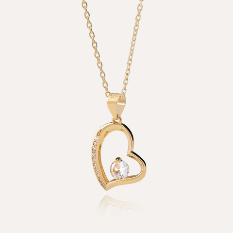 Heart necklace with zircons and crystal, 925 silver with gold plating