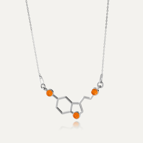 Serotonin necklace with stones - orange jade, silver 925 platinum plated