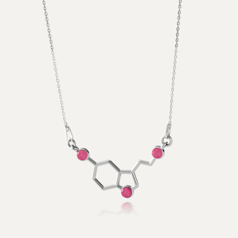 Naszyjnik serotonina z kamieniami - jadeit różowy, srebro 925 w pokryciu platyną
