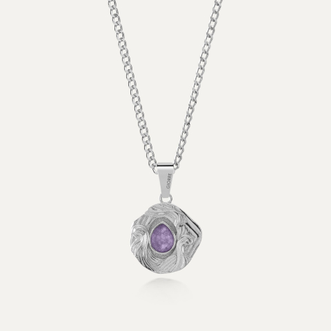 Talisman-Halskette mit einem Stein - lila Jade, sterlingsilber 925 platiniert