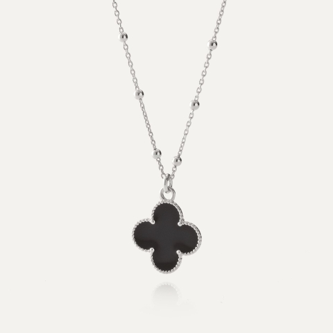 Necklace with clover on a ball chain, sterling silver 925 platinum plated