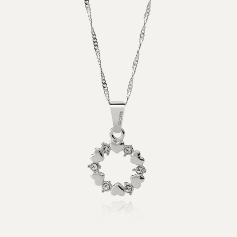Necklace with heart wreath and cubic zirconia, sterling silver 925 platinum plated