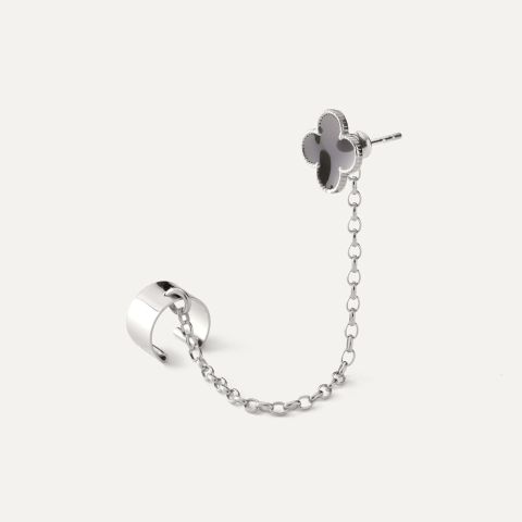 Ear cuff with clover, sterling silver 925 platinum plated