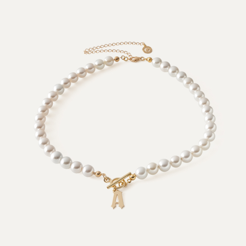 Perlenhalsband mit gotischem Buchstaben, 925er Silber mit Vergoldung