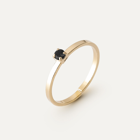  Schwarzer Spinellring 3mm - Mein RING, 925er Silber mit Vergoldung